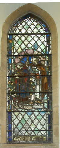 The right window shows a woman coming from the church, fully equipped with the new knowledge, and accompanied by the protection and blessing of Saint Columba as the patron saint of the Scottish Church.